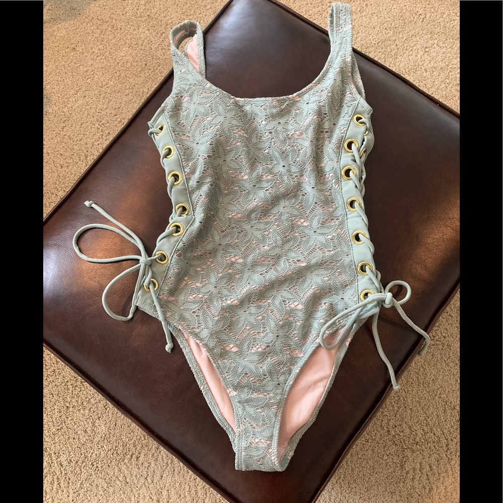Gorgeous Mint Colored Double Lace Up Swimsuit